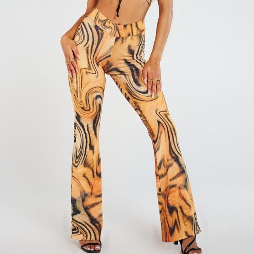 Jaded London Flared Bootcut Pull On Women Pants Size USA 6 Tiger Print